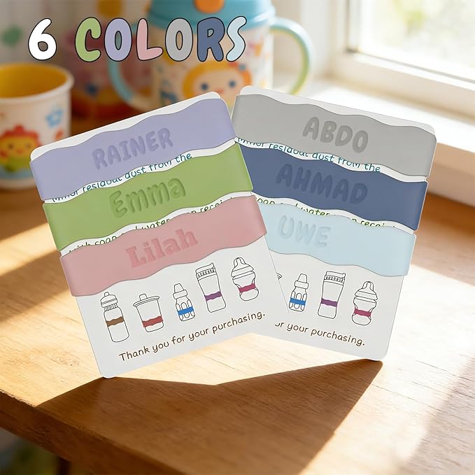 3 Pack Personalized Water Bottle Name Bands, Custom Silicone Baby Bottle Labels for Daycare Reusable, Laser Engraving Bottle Name Tags, Customized Kids Cups Grip Straps Waterproof