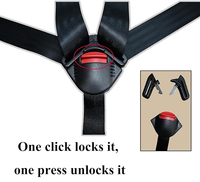 Universal Baby Seat 5pt 5 Point Harness with Locking Buckle, Baby Highchair Stroller Pushchair Chest Harness Clip Buckle + Harness Straps Width 38mm/1.5in