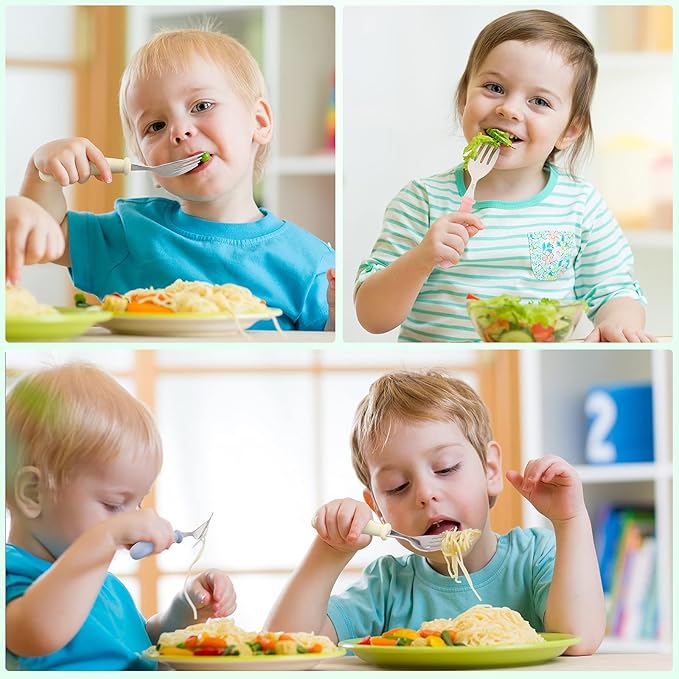 Patelai 9 Pcs Toddler Utensils with Case Stainless Steel Fork and Spoon Set Safe Baby Silverware Children Flatware Kids Cutlery with Round Handle for Lunchbox, Dishwasher Safe(White, Rose Red, Blue)