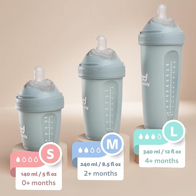 Herobility Anti-Colic Baby Bottles 5 oz / 140 ml – Pack of 3 Newborn Baby Bottles, Slow Flow Plastic Bottles, Breast-Shaped Teat for Breastfed Babies, Small Baby Bottles, Swedish Design, Supergirl