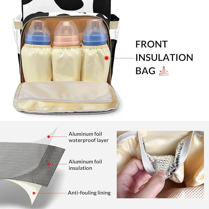 Cow Sports Pattern Diaper Bag Backpack Multifunction Bags with Changing Pad Unisex Stylish Travel Back Pack Nappy Custom Bag for Moms Dads