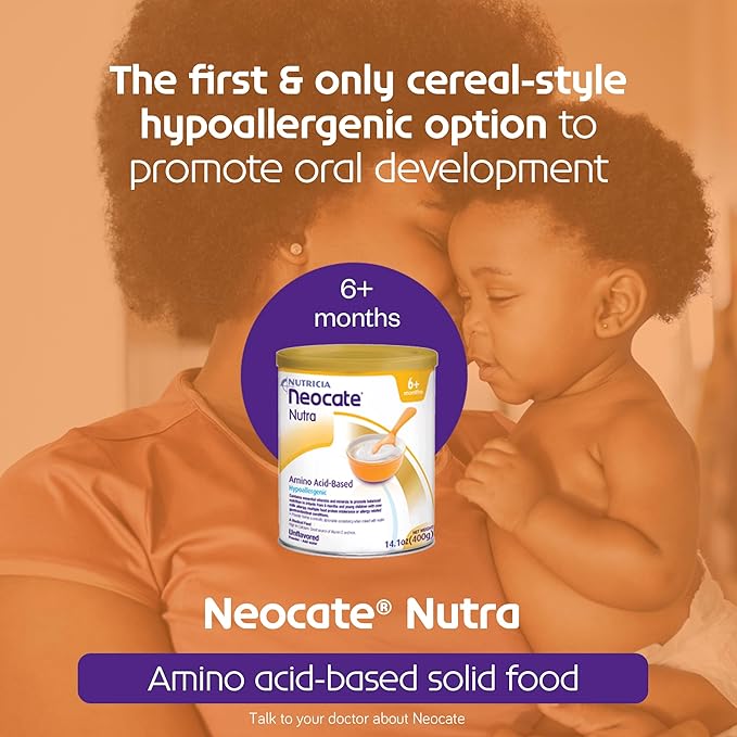 Nutricia Neocate Nutra - Amino Acid-Based, Dairy-free, Hypoallergenic Solid Food with a Cereal-Style Consistency - With Calcium, Vitamin D, and Iron - 14.1 Oz Can (Pack of 4)