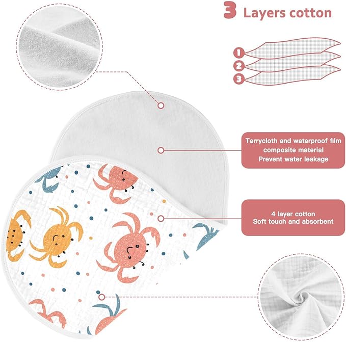 vvfelixl Baby Burp Cloths Colorful Crab Baby Newborn Cotton Burping Cloths Set Babys Washcloths 4 Pack