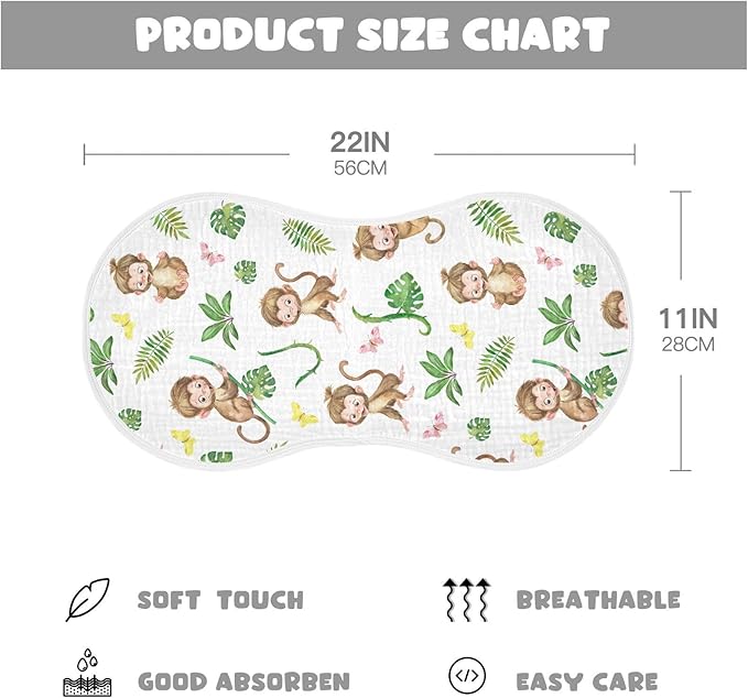vvfelixl Muslin Burp Cloths Monkey Baby Baby Washcloths for Baby Girl Boys 2 Pack White