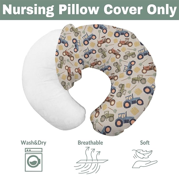 Vintage Tractors Baby Nursing Pillow Covers for Boy Girl Farm Tractor Harvest Nursery Feeding Pillowcase for Breastfeeding Pillows Farmhouse Trucks Vehicle Soft Stretchy Covers for Newborn Infant