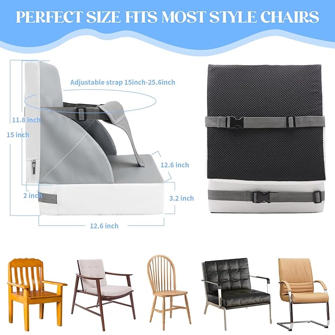 Toddler Booster Seat for Kitchen Chair Dining Table, PU Waterproof Strong Support Portable Booster Chair for Toddlers Eating, Easy Cleaning Booster Seat Cushion Detachable with Adjustable Straps