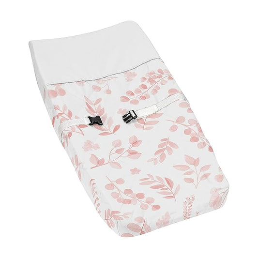 Sweet Jojo Designs Baby Changing Pad Cover (Pink and White Floral Leaf) for Girls and Boys, Infant/Newborn Diaper Change Table Mat Covers (Blush Leaves, Boho Chic, Botanical Flower, Bohemian Garden)