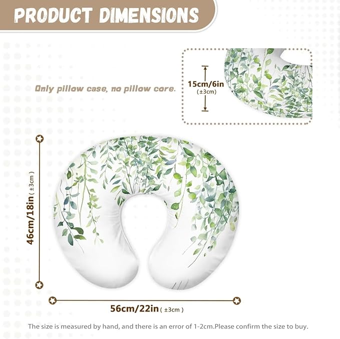 Nursing Pillow for Baby Girl，Nursing Pillow Cover Stretchy，Soft Fabric Fits Snug On Infant, Washable & Breathable，Fits The Original Support for Breastfeeding Green Leaf