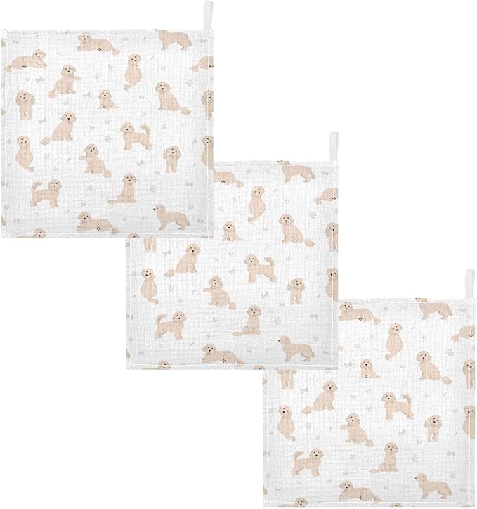 vvfelixl Baby Cotton Washcloths Cavapoo Mix Breed Pattern Infants Bath Towel for Unisex Face Towels for Newborn, Natural Baby Wipes Delicate Skin, 11.8 X 11.8 inch, one sizex3