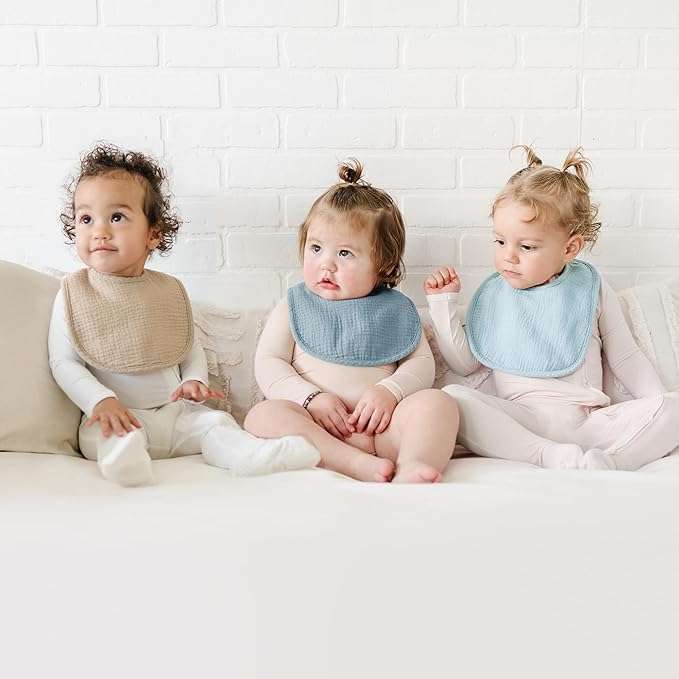 Konssy 6-Pack Muslin Baby Bibs for Boys & Girls, Soft Cotton Absorbent Bandana Drool Bibs for Drooling & Teething
