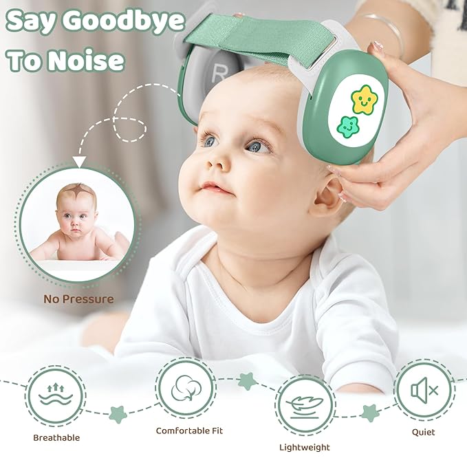 YomauiYee Baby Earmuffs,Infant Noise Cancelling Headphones with Star Pattern, Infant Ear Protection for Toddler 0-48 Months,Baby Travel Essentials for Airplane/Improves Sleep