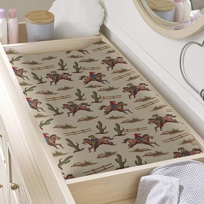 Western Cowboy Changing Pad Covers Soft Stretch Diaper Change Table Pad Cover for Girls Breathable Nursery Changing Table Sheets Cover Cute Birthday Gifts