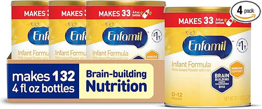 Enfamil Infant Formula, Milk-based Baby Formula with Iron, Omega-3 DHA & Choline, Powder Can, 21.1 Oz (Pack of 4)
