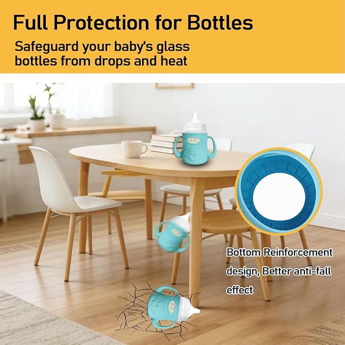 3Pack Silicone Sleeves for Pigeon Baby Bottles 5.4oz, Anti Breakage Glass Baby Bottle Holder with Handles