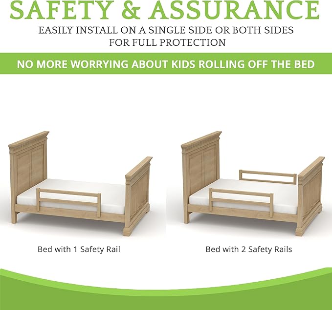 CC KITS Safety Guard Rail for Baby, Kids, and Children - Solid Wood Safety Bed Rail for Toddlers - Easy Installation - Premium Protection for Bunk, Twin, Full, Queen and King Size Beds - (Natural)