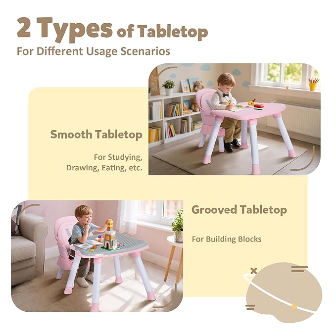 TODEFULL Baby High Chair, 8 in 1 Convertible Highchairs for Babies and Toddlers, Children Dining Booster Seat/Kids Building Block Table for Girls Boys, Baby Seat with Removable Tray,Pink & White