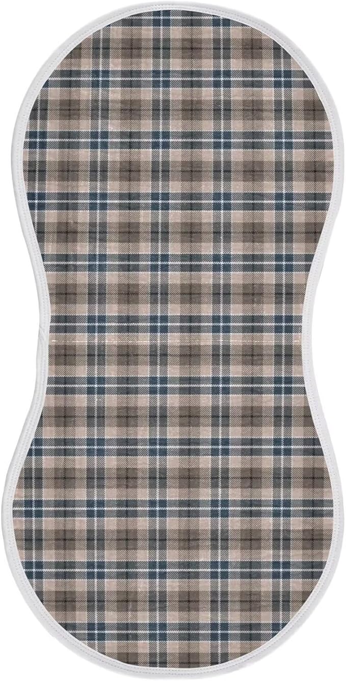 Brown Plaid Checkered Baby Muslin Burp Cloths Set of 1 Geometric Gingham Muslin Washcloths Rustic Patch Milk Spit Up Rags Soft Newborn Towel for Unisex Boys and Girls, 22 x 11 Inch