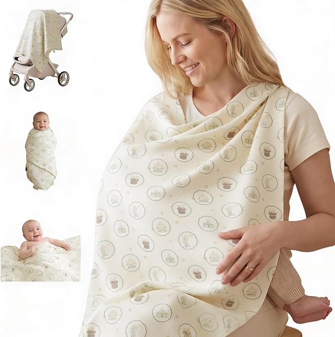 Baby Nursing Cover Muslin Blanket and Nursing Covers with Cute Building Print Multi Use Scarf Carseat Canopy and Baby Essentials for Newborn Boy or Girl (Circus)