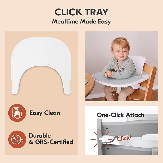hauck Adjustable Wooden High Chair for Babies and Toddlers - Includes Baby Insert, Tray & Safety Harness - Grows with Child up to 198 lbs - Gray