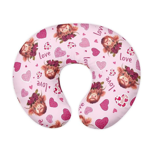Pink Cute Cow Heart Valentine's Day Baby Nursing Pillow Cover Baby Breastfeeding Slipcover Infant Newborn Nursery Bottle Pillowcase Stretchy Replaceable Pillow Cover Slipcover
