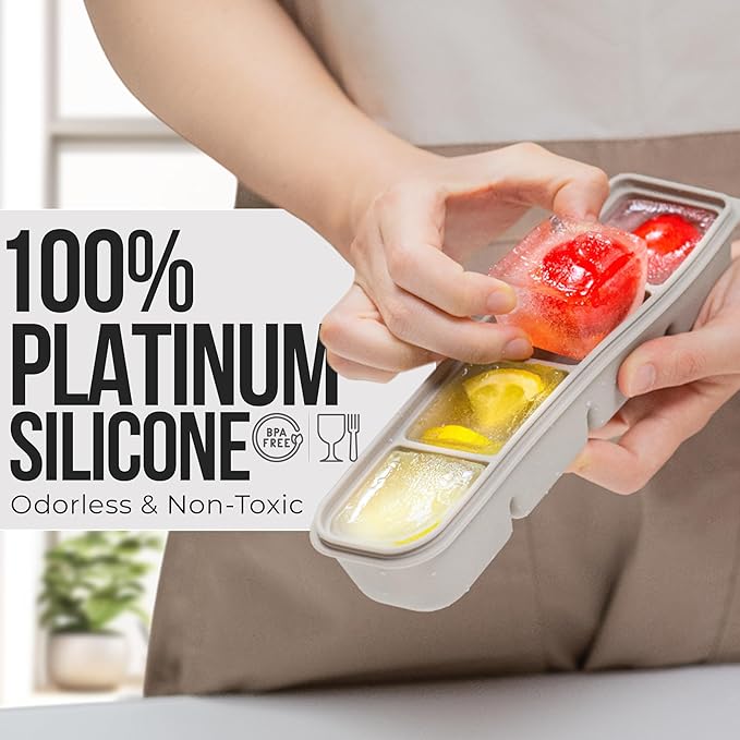 Silicone Ice Cube Freezer Tray with Lid, 100% Food-Grade Platinum Silicone,Leak Resistance & Dishwasher Safe for Baby Food Prep,Breast Milk,Purees - Korean Made (Brown 2-Pack 1 oz/6 Sections)