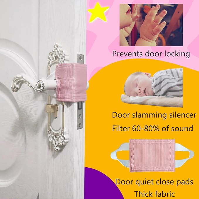 Baby Proof Door Silencer & Cloth Latch Cover, Quiet Close Anti-Slam Pads to Prevent Slamming and Accidental Locking, for Nursery and Toddler Safety (3, Pink, 4.1 * 3.1 inches)