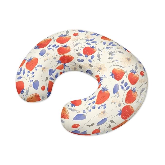 Stretchy Watercolor Strawberry Nursing Pillow Covers Soft and Comfortable Fits On Standard Infant Wildflower Leaves Nursing Pillows for Baby Boy Girl