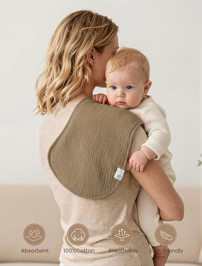 lulumoon Muslin Burp Cloths for Babies: 100% Soft Cotton Large Burping Cloths - Neutral Baby Burp Rags for Boy and Girl - Absorbent Burp Cloth for Spit-Ups 4 Pack