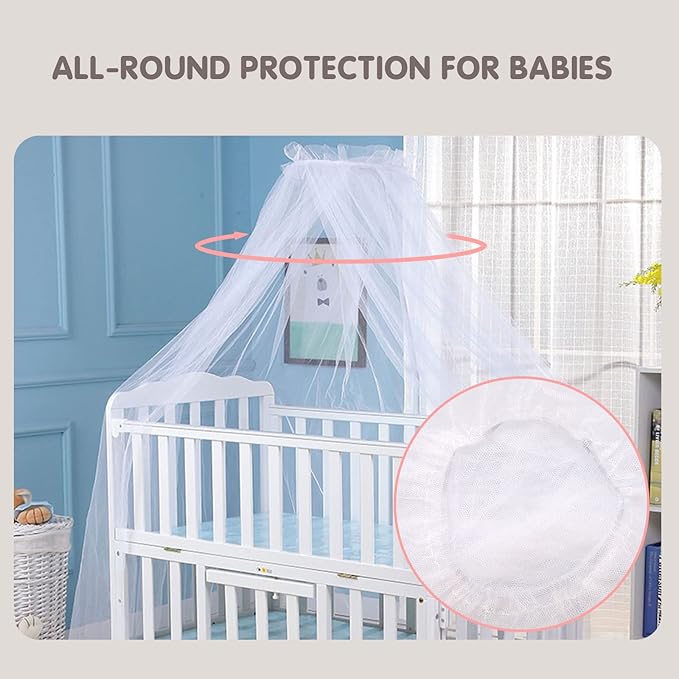 Crib Dome Mosquito Net, Universal 160x450cm Lace Decorative Toddler Bed Crib Canopy Netting for Baby Cribs, Breathable Mesh to Keep Mosquitos Away