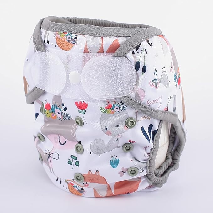Baby Cloth Diaper Cover Nappy Hook and Loop Double Gusset 6.6lbs to 33lbs (Deers Rabbits Foxes)