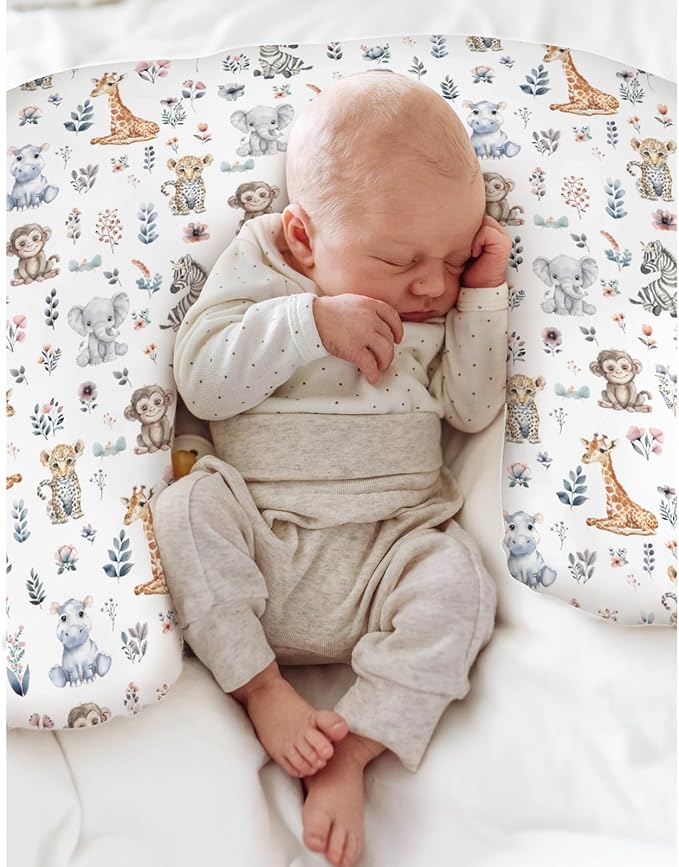 Safari Jungle Animals Floral Baby Nursing Pillow Covers for Boy Girl Elephant Leopard Giraffe Hippo Nursing Pillowcase for Breastfeeding Pillows Tropical Safari Soft Stretchy Slipcovers for Newborn