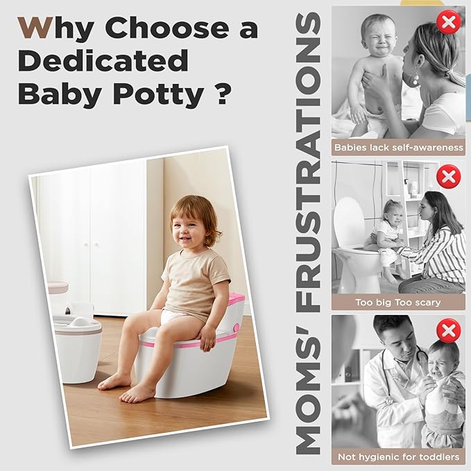 3-in-1 Toddler Potty Training Toilet with Flushing Sound, Wipes Storage & Toilet Paper Holder, Realistic Potty Chair with Detachable Seat and Easy-Clean Design for Boys & Girls Ages 18+ Months (Pink)