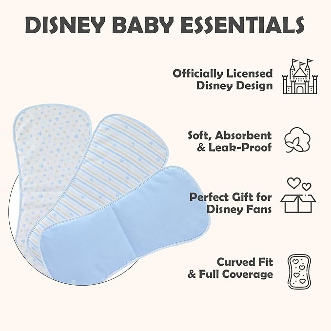Disney Baby Burp Cloths 3-Pack – Mickey Mouse and Minnie Mouse Soft Absorbent 20" x 10" Leakproof Burping Rags for Baby Boys Girls & Unisex Newborns & Infants
