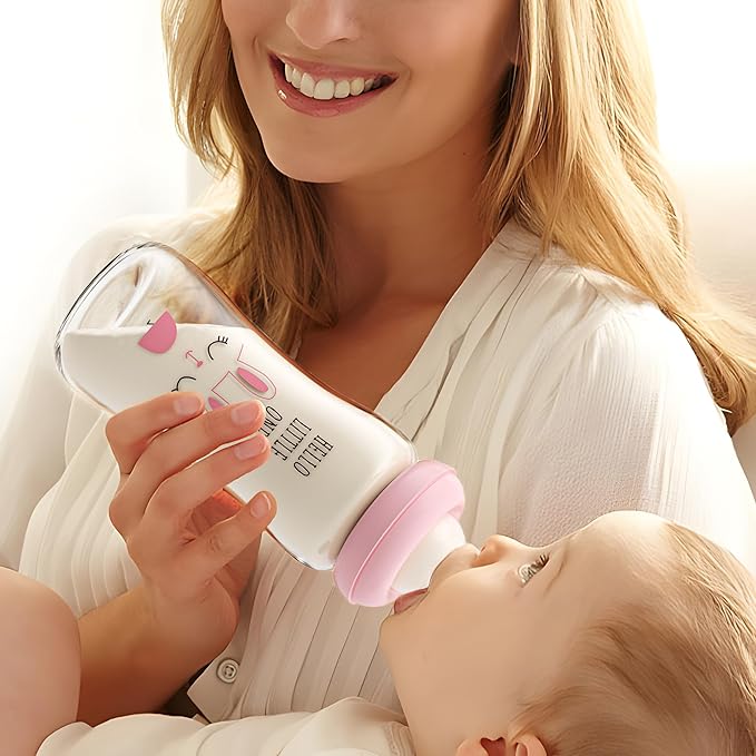 YOHKOH Natural Glass Baby Bottle with Level 2 Medium Flow Nipple, Newborn Anti-Colic Baby Bottles, Wide Neck Mushroom Baby Glass Bottle (8.8ounce (Pack of 2), Red1)
