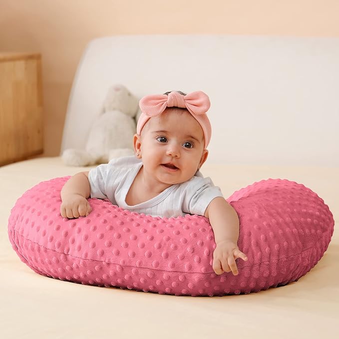 Nursing Pillow Cover Breastfeeding Pillow Cases Plush Dot Slipcover (StrawberryRed)