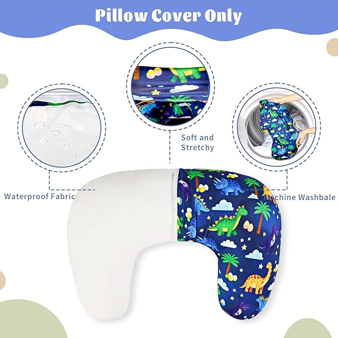 Hooyax Waterproof Nursing Pillow Cover, Stretchy Nursing Covers for New-Designed Breastfeeding Pillows, Adorable Infant Feeding Pillow Slipcover for Baby Boy and Girls (Dinosaur)