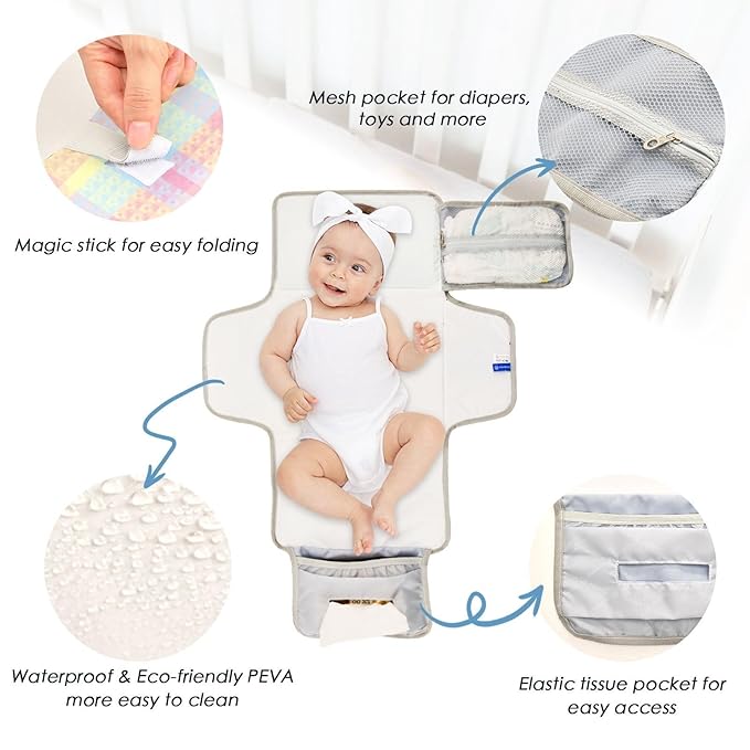 Portable Diaper Changing Pad Travel Baby Changing Mat Waterproof Diaper Changing Mat Foldable Lightweight Baby Changer with Built-in Pillow Tartan Plaid