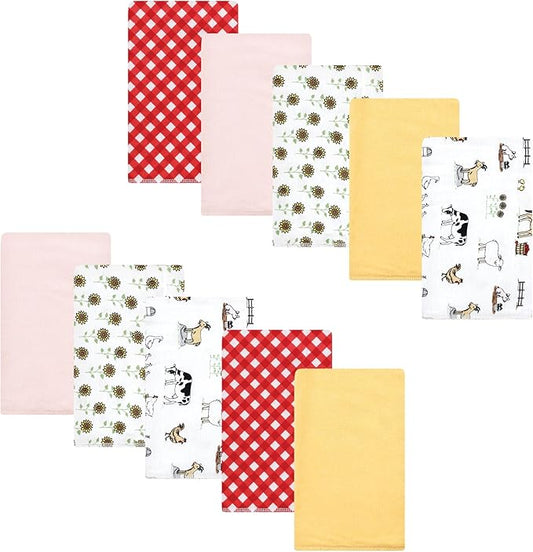 Luvable Friends Hudson Baby Flannel Burp Cloths 10pk, Barnyard Farm