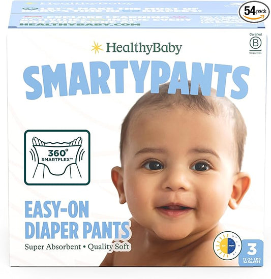 HealthyBaby Size 3 Pull Up Style Training Pants (54 Count) – Easy Pull-On & Tear-Away Design for Potty Training – Leak Protection for Active Toddlers – EWG-Verified Safe, Plant-Based