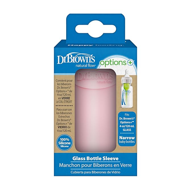 Dr. Brown's Options+ Narrow Glass Bottle Sleeve, 100% Silicone, Pink, BPA-Free, 4 oz, 1-Pack