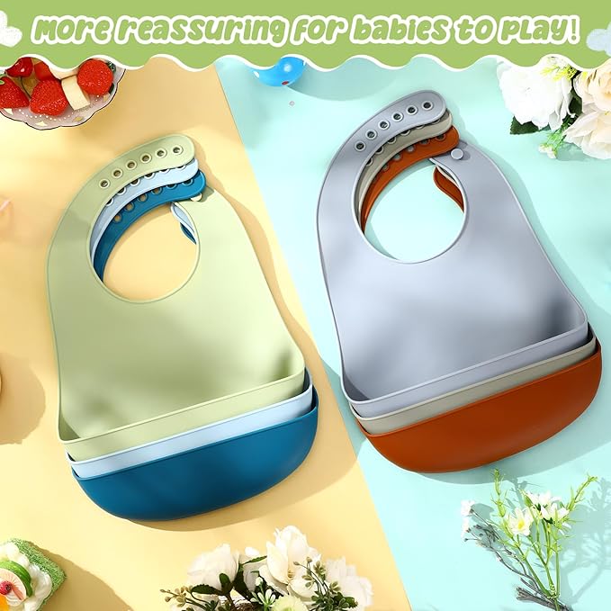 Mepase Silicone Bibs for Babies Waterproof Silicone Bibs Soft Adjustable Baby Feeding Unisex Kid Eating Supplies