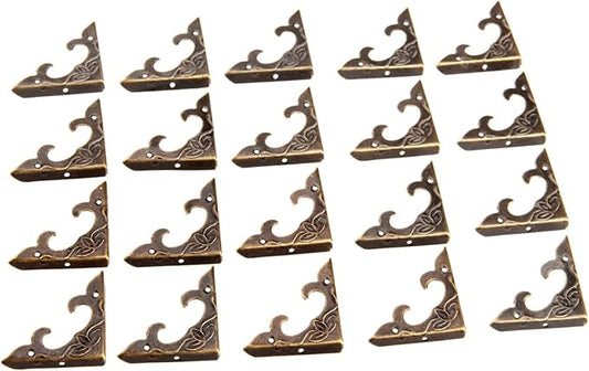 dophee 20Pcs Antique Brass Box Corner Protectors, Vintage Decorative Corner Brackets Guards for Jewelry Box Wooden Case Chest Table Desk Photo Frame, 1.18"x1.18"x0.18"
