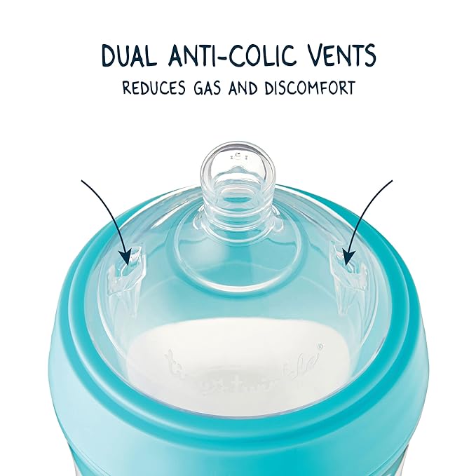 Tiny Twinkle Silicone Baby Bottle with Comfort Grip and Soft Flexible Nipple - Squeezably Soft Baby Bottles for Newborn and Up (Mint, 8 Ounce - 2 Pack)