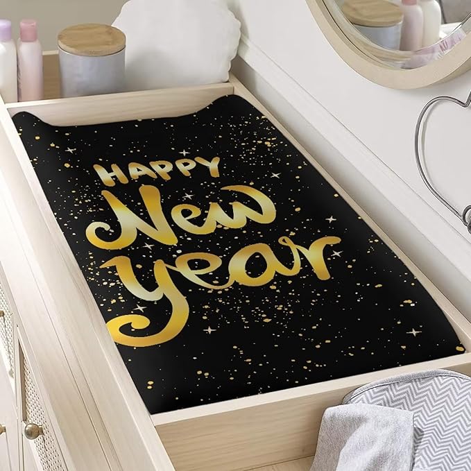 Changing Pad Cover Lightweight Waterproof Universal Tray Table Mat Cozy Washable Stretchy Diaper Changing Mat Cover Happy New Year Breathable Cradle Sheets