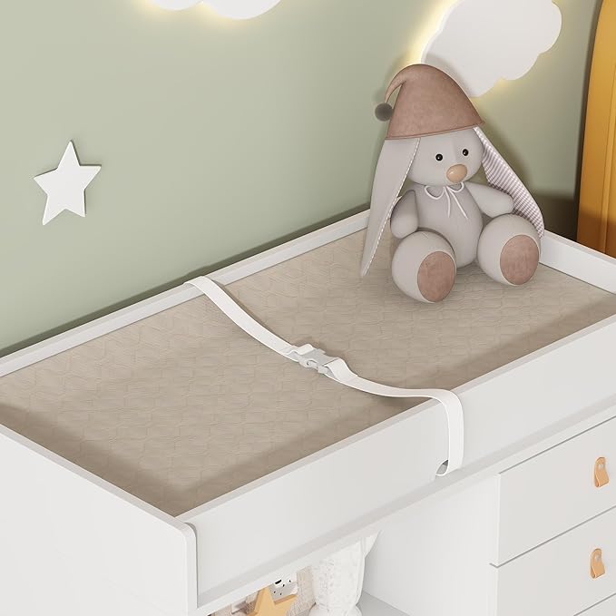 Baby Changing Table Dresser with 5 Drawers, Baby Nursery Dresser with Laundry Basket, Infant Changing Station Organizer for Nursery and Bedroom, White (33.5" W x 18" D x 37" H)