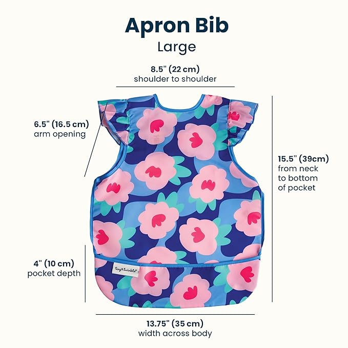Tiny Twinkle Mess Proof Baby Bib for Girls | Waterproof Toddler Bib for Eating | Baby Apron for Feeding | Machine Washable | Perfect Shower Gift (Floral Blue, 2-4Y)