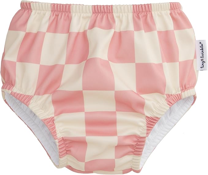 Tiny Twinkle Pull-Up Reusable Swim Diapers 2-Pack | Waterproof and UPF 50+ Sun Protection | Lightweight and Absorbent | Machine Washable(Pink,Beige Checkers,6-12M)