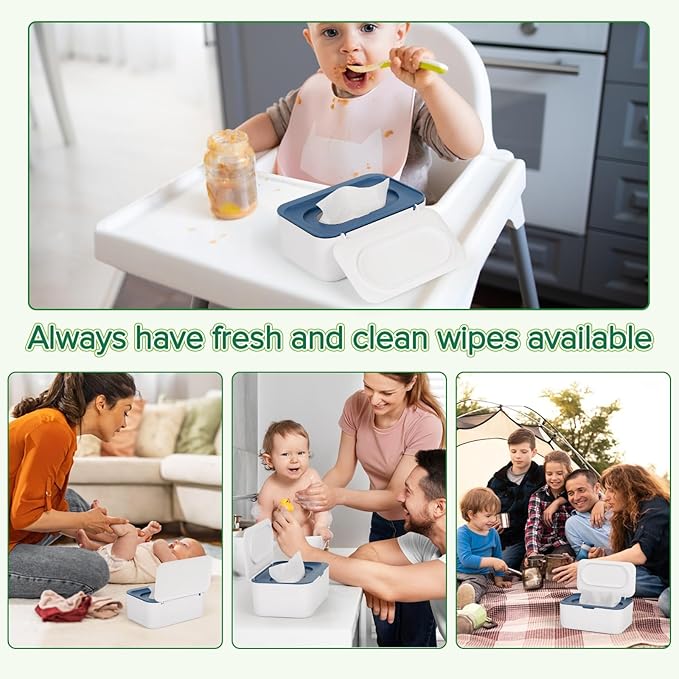 Flenpptly 2 Pack Baby Wipes Dispenser, Wipes Case Baby Wipe Holder Keeps Wipes Fresh, Non-Slip, Easy Open & Close (2 Pack Blue)