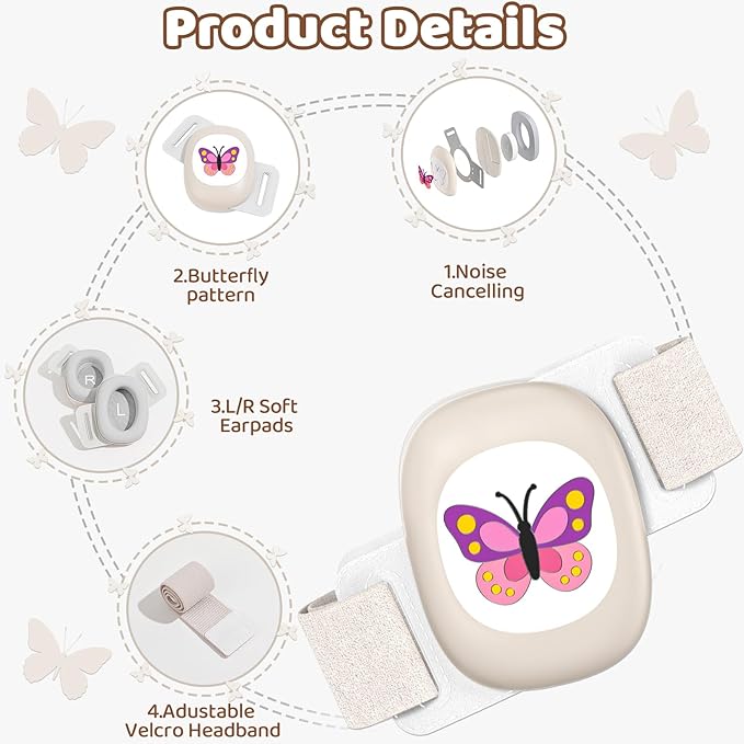 YomauiYee Baby Earmuffs,Baby Noise Cancelling Headphones with Butterfly Pattern, Infant Ear Protection for Toddler 0-48 Months,Infant Travel Essentials for Airplane/Improves Sleep