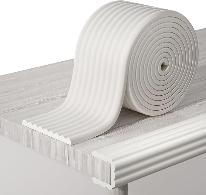 Corner Protector Baby, 16.5FT 0.4''Th W-Shape Edge Protector for Baby Proofing 4'' Wide Foam Fireplace Cushion Pre-Taped Safety Guard Bumper Pad for Furniture Wall Stair Door (White)